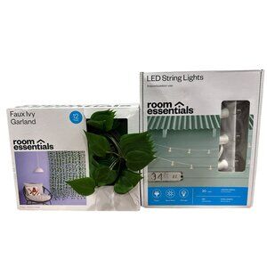 ROOM ESSENTIALS Faux Ivy Garland & LED Globe String Lights Clear 20 Bulbs(2 pack